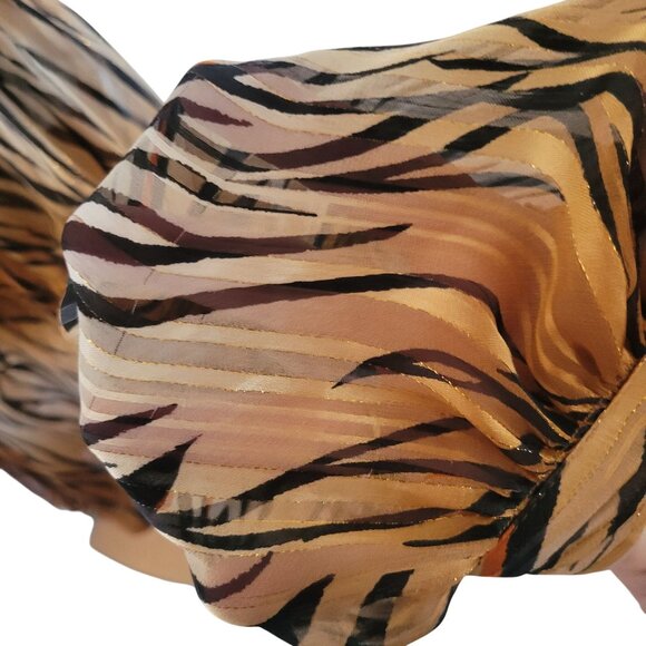 Tiger Print Sheer Long-Sleeve Blouse With Tie Neck XL By Love &‎ Story Polyester - Picture 4 of 6